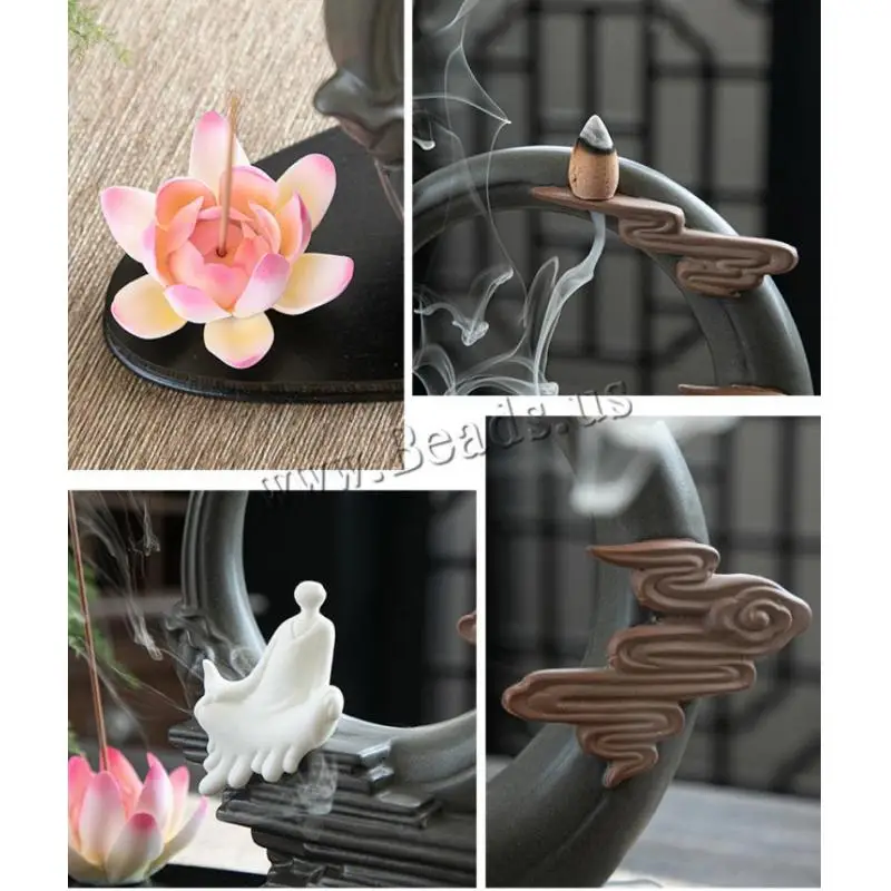 

Moonlight Backflow Incense Burner Ceramic Handicraft Lotus Pond Zen Incense Stick Burner Lotus Monk Caiyun The Moon Ornaments