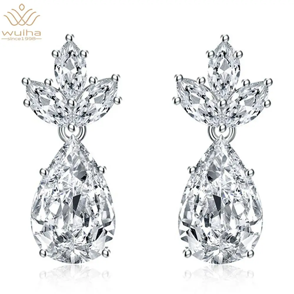 

WUIHA 100% 925 Sterling Silver Pear Cut Created Moissanite Aquamarine Citrine Pink Saphire Gemstone Drop Earrings Fine Jewelry