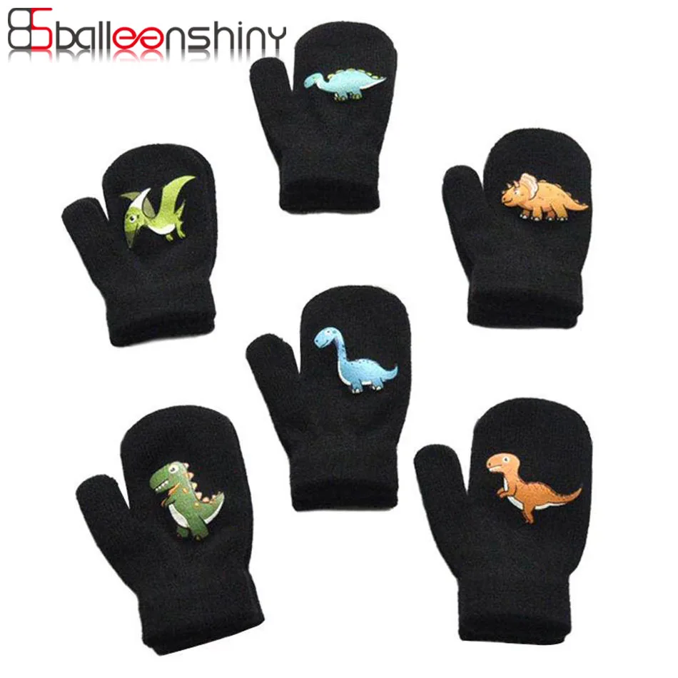 

Balleenshiny Cartoon Dinosaur Gloves Winter Children Thicken Warm Gloves Kids Girls Cute Full Fingers Acrylic Mittens for 0-5Y