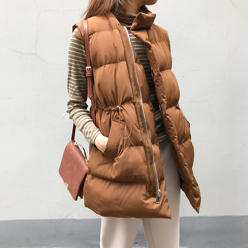 

Freeship Winter Vest Chalecos Para Mujer Winter Jacket Women Long Vests New Korean Stand-up Collar Cotton Waistcoat Gilet Female