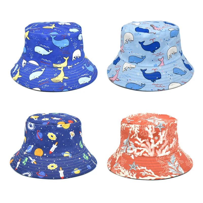Women Summer Fisherman Hat European American Fashion Whale Print Bob Double-sided Basin Trendy Men Sunscreen Panama Sun |