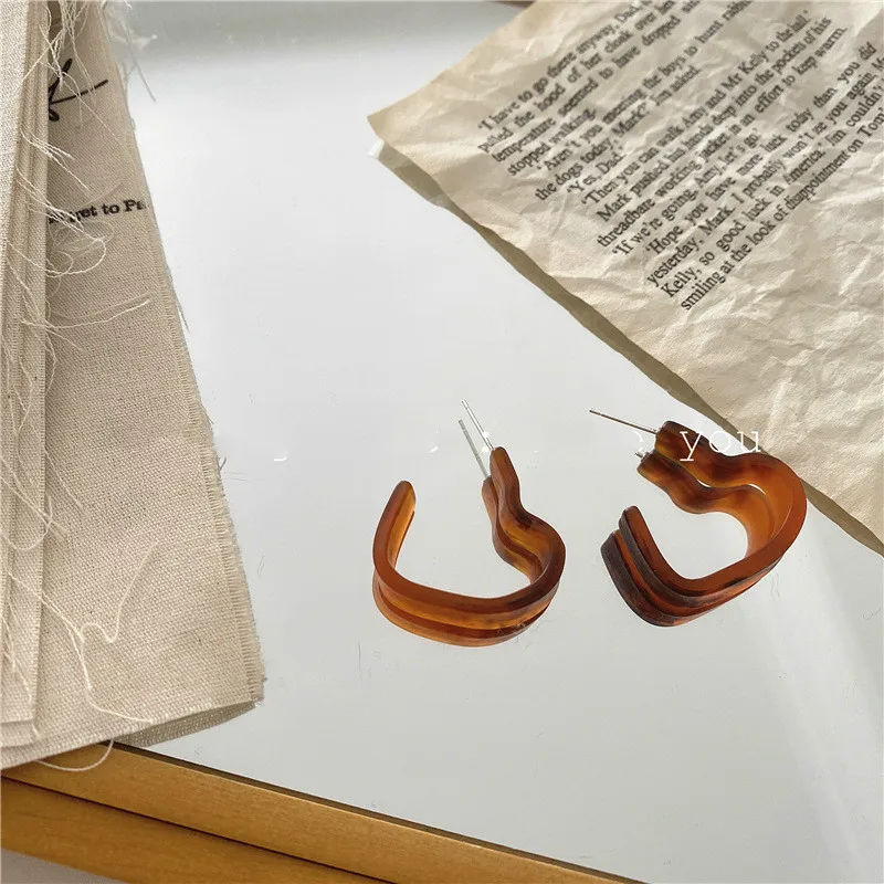 

Korea New Fashion Retro Color Acetate Sheet Heart-shaped Leopard Print Hoop Earring Geometric For Women Frosted Texture Jewelery