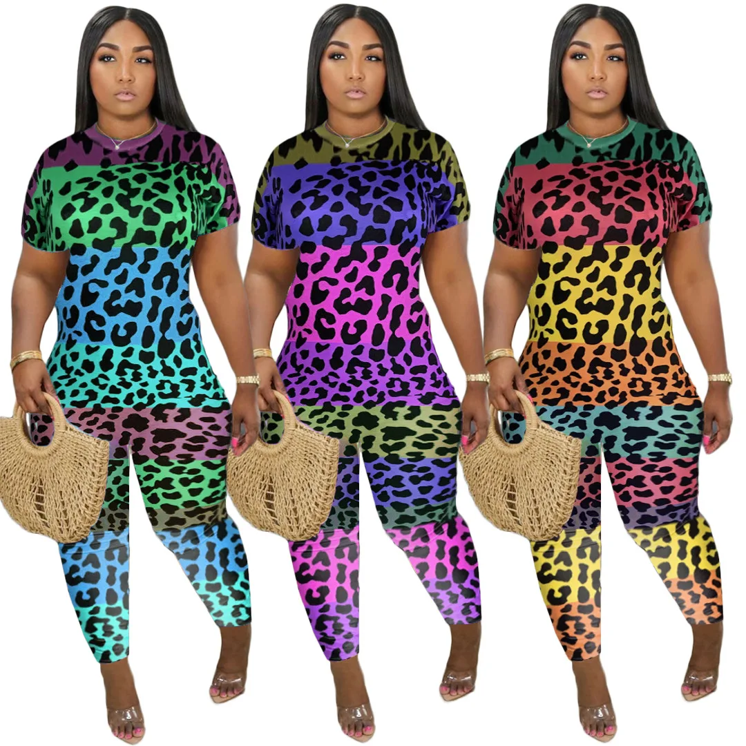 

Летний комбинезон с круглым вырезом и коротким рукавом, облегающие пикантные комбинезоны с высокой талией, комбинезоны с леопардовым принт...