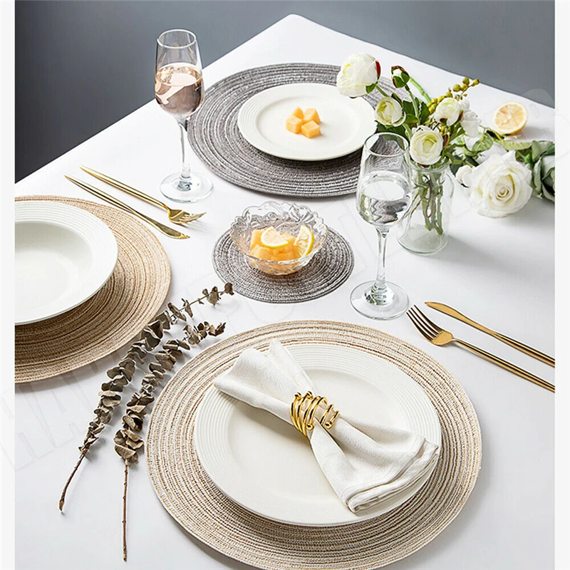 

Диаметром 38 см, термостойкие круглые плетеные подставки под столовые приборы, подставки под кухонный стол, подставки для украшения дома, св...