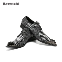 batzuzhi fashion men dress shoes leather pointed iron toe formal business leather shoes men chaussures hommes lace up big sizes