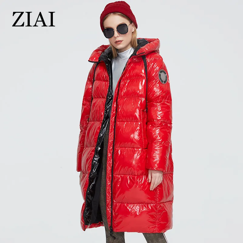 

Зимняя куртка ZIAI 2021, женское длинное однотонное теплое хлопковое пальто, женская толстая блестящая повседневная парка, Высококачественная ...