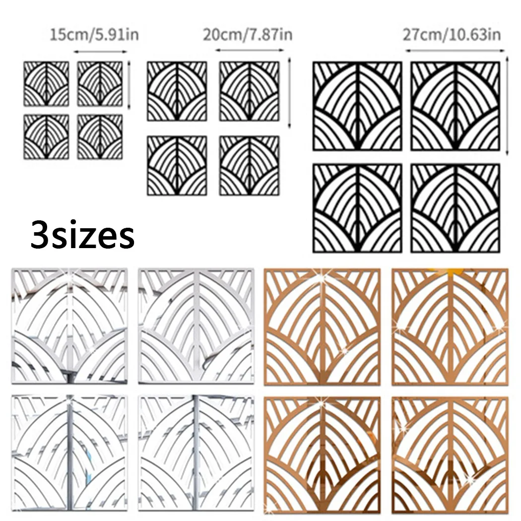 

4PCS Self Adhesive. Wallpaper Stripes Board Mirror Wall Stickers Bedroom Decal DIY Home Art Decor Mirror Sticker.