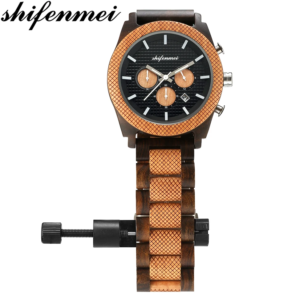 Мужские деревянные часы Мультифункциональный деревянный мужские с тремя