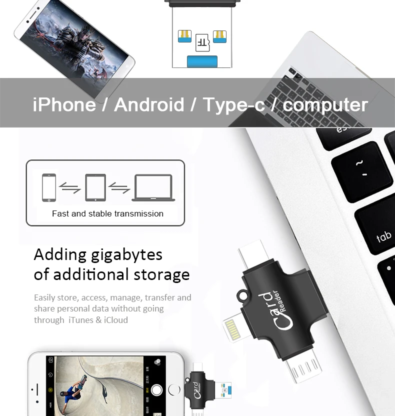 OTG USB флеш-накопитель Micro SD/TF карта 8 ГБ 16 ГБ 32 ГБ кардридер для Iphone/Android/type C 3 в 1 OTG флеш-накопитель 64 Гб карта памяти