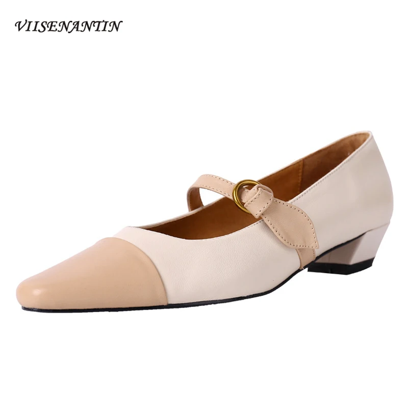 

French retro square toe color matching shallow mouth Mary Jane shoes 2021 new thick-heeled ladies gentle single shoes
