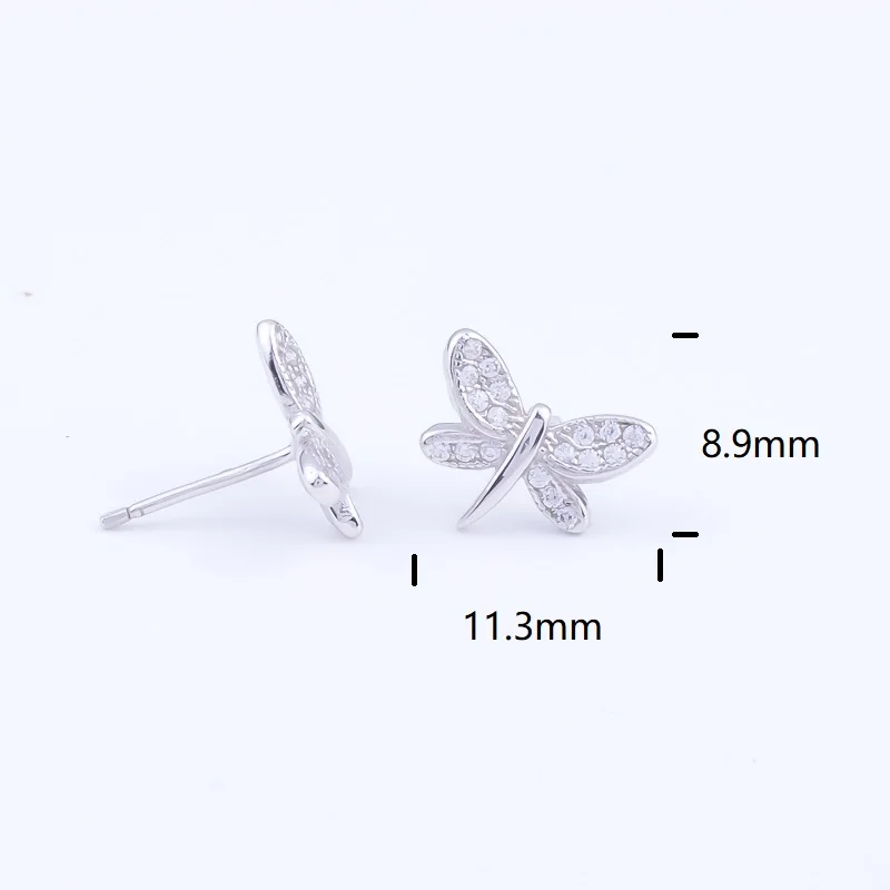Pekurr 925 Sterling Silver CZ Zircon Butterfly Dragonfly Women Stud Earrings Fashion Jewelry For Girl Insect Style Ear Gifts