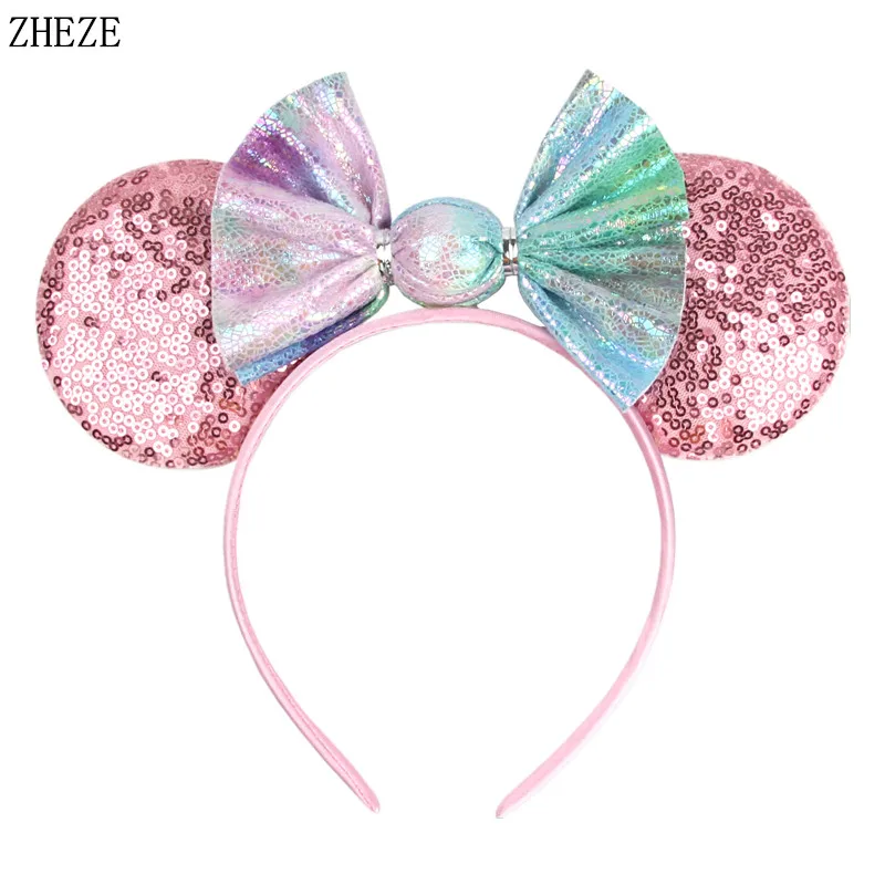 

Trendy Rainbow Leather Padded Candy Hair Bow Hairband Girls Sequins Mouse Ears Christmas Headband Festival Hair Accessories