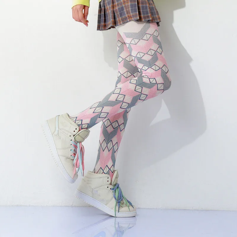Spring and autumn pantyhose women's color plaid pattern printing fashion trendy pantyhose leggings