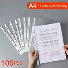 100 шт., пластиковые перфорированные карманы А4 для папок, 11 отверстий, листы для документов, прозрачная папка