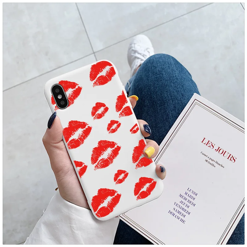 Black Sexy Girl red Lips Kiss TPU Soft Silicone Phone Case Cover for iPhone 8 7 6S Plus SE2020 XR X 12 13 11 pro XS MAX Coque