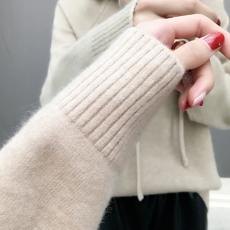 

2020 spring new Casual Long Sleeve Sweater Women fashion Knitted Thick Hooded Sweater Pink Loose Pullovers Women's clothing