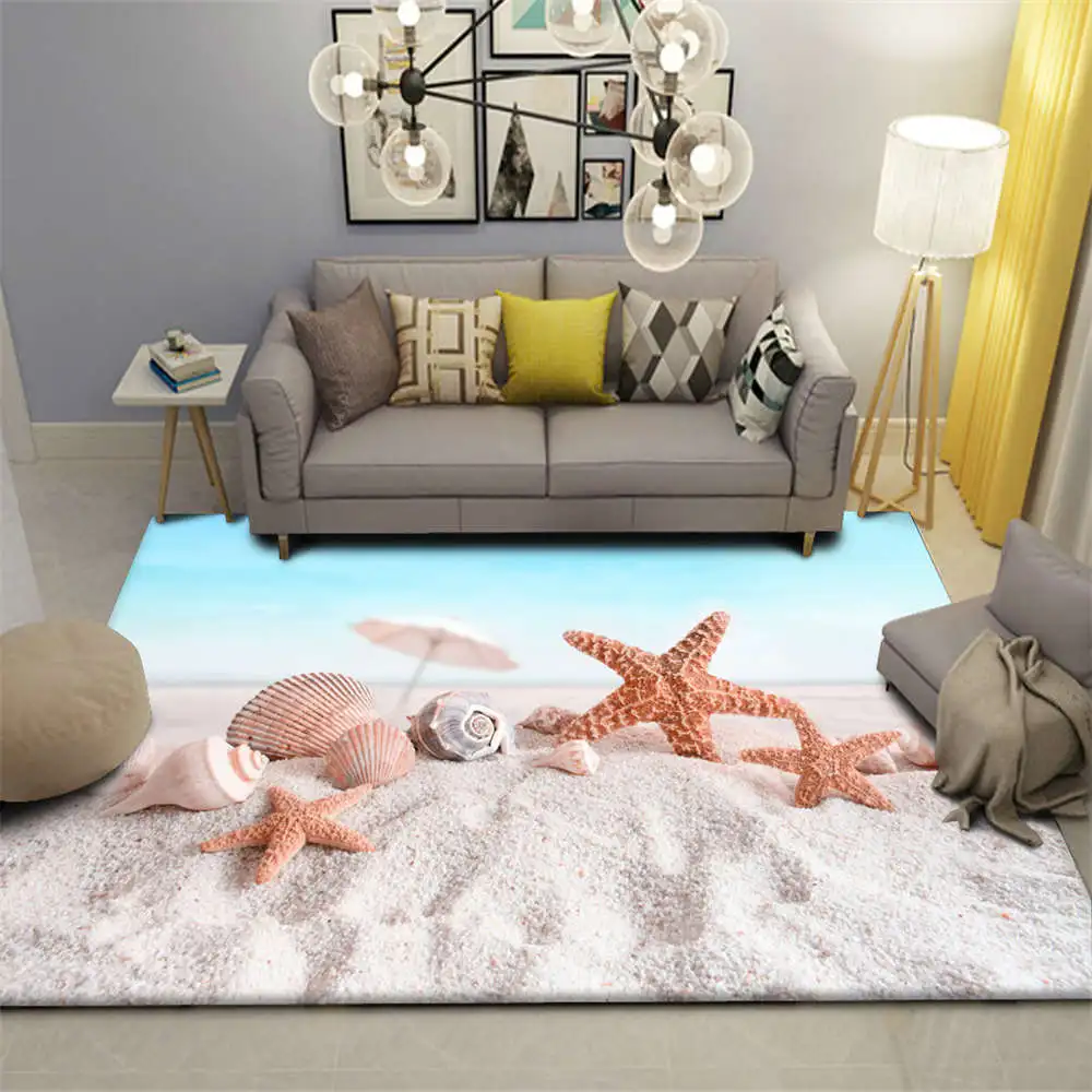 3D Carpet for Living Room Modern Beach Shells Kitchen Rug Hallway Floor Area Non-slip Baby Kids Bedroom Crawling Play Mat | Дом и сад
