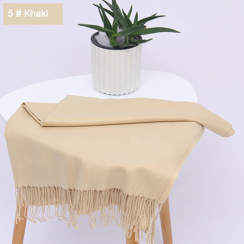 5 Khaki Женские однотонные хлопковые шарфы с кисточкой женские зимние тонкие весенний шарф летние роскошные женские шали теплые шарфы для женщин - Цвет: 5 Khaki