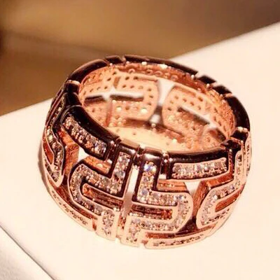 Rose Gold ring Модные дизайнерские браслеты из розового золота, наборы колец, безопасная форма замка, высокое качество, циркониевый набор украшений для женщин, роскошный подарок - Окраска металла: Rose Gold ring