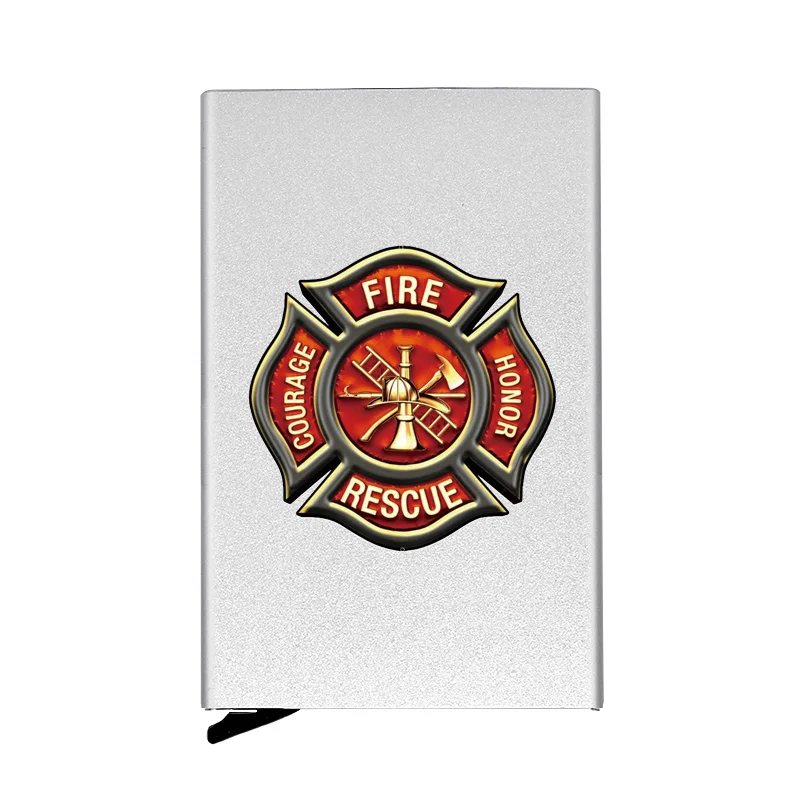Fashion Fire Rescue Courage Honor Printing Fully Automatic Men Anti Metal Credit Card Holder Wallet Women Aluminum Case Gift | Багаж и