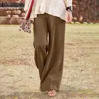 ZANZEA женские модные длинные брюки с высокой талией, повседневные широкие брюки, женские свободные брюки палаццо 5XL, элегантные брюки размера плюс