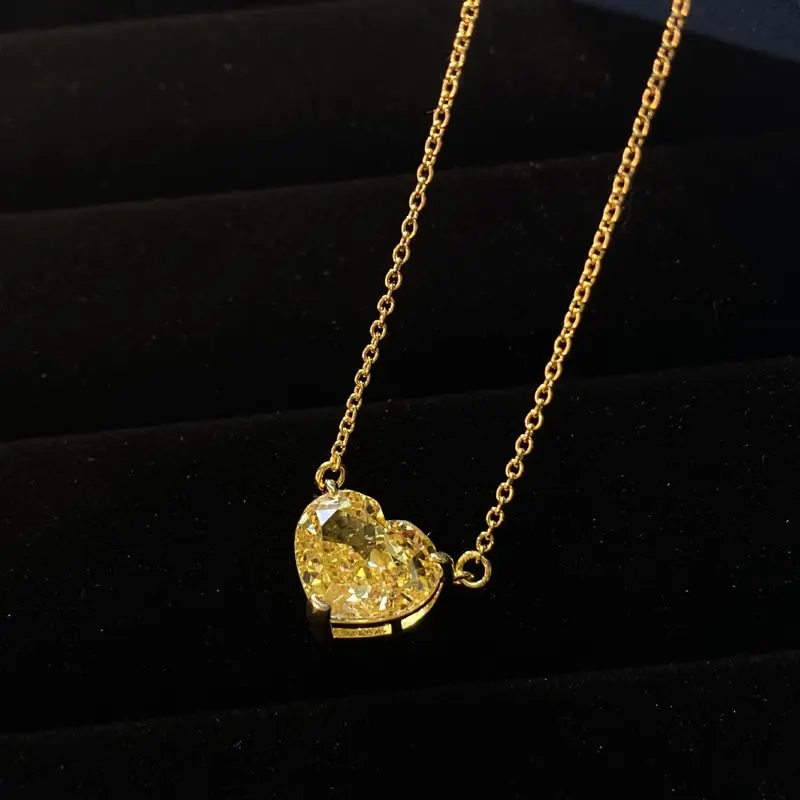 

Jazaz Gold Color 100% 925 Sterling Silver Topaz Heart Pendant Necklace Women Spark High Carbon Diamond Fine Jewelry Gift B0606