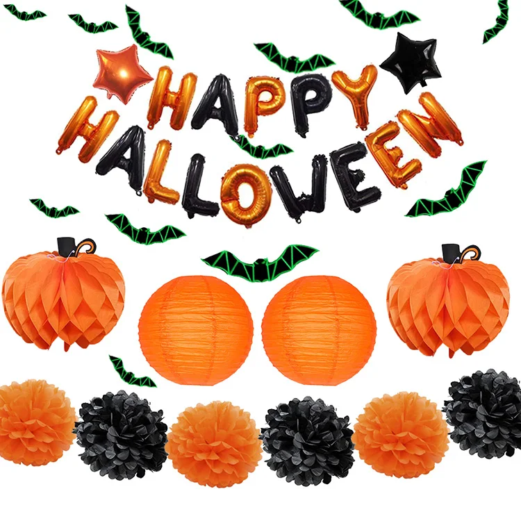 Украшение для Хэллоуина летучие мыши pumkin соты оранжевая черная зеленая