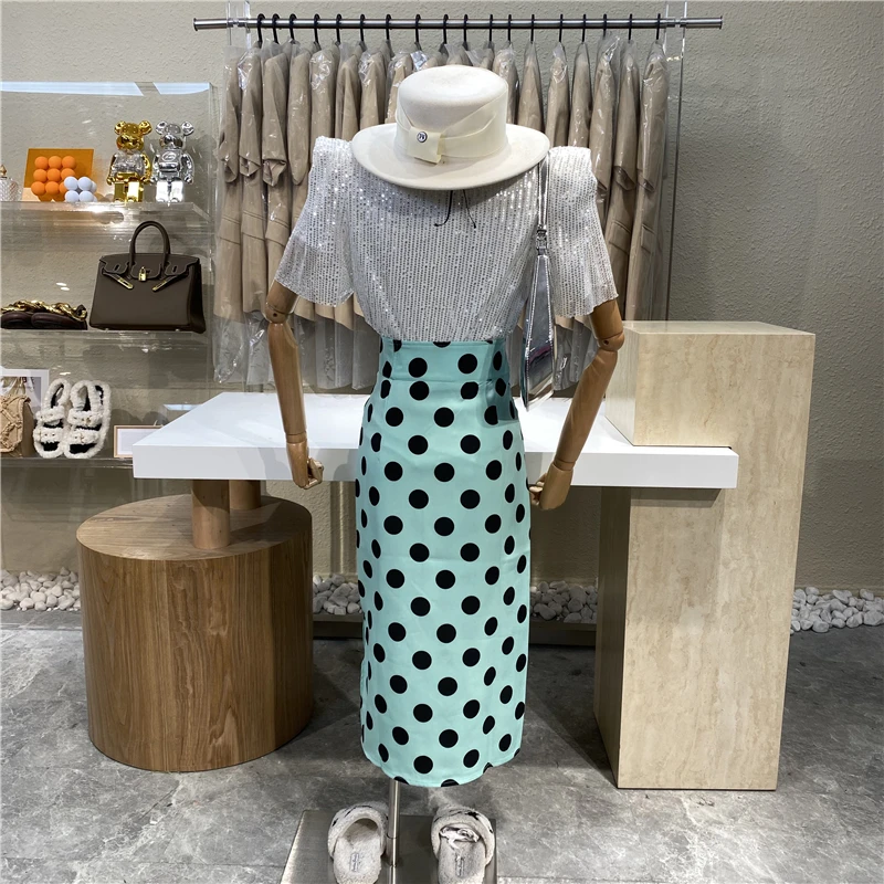 

Dot Color Matching Irregular Women Skirt High Waist Hip Skirt Elegant Fashion Slim Skirt Female Casual Long Skirt Women