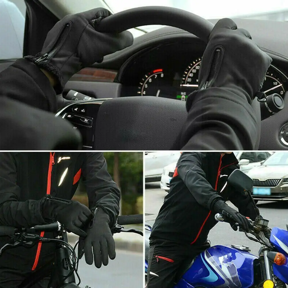 

1Pair Motorcycle Gloves Outdoor Gloves Winter Thermal Fleece Water Screen Non-slip Resistant Motorbike Gloves Lined Riding Z6D2