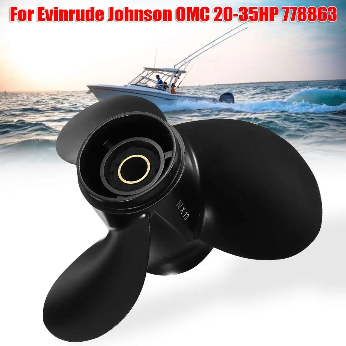 

10 x 13 Marine Outboard Propeller For Evinrude Johnson 15-35HP 778863 / 175191 Aluminum Alloy Black 14 Spline Tooth Propeller
