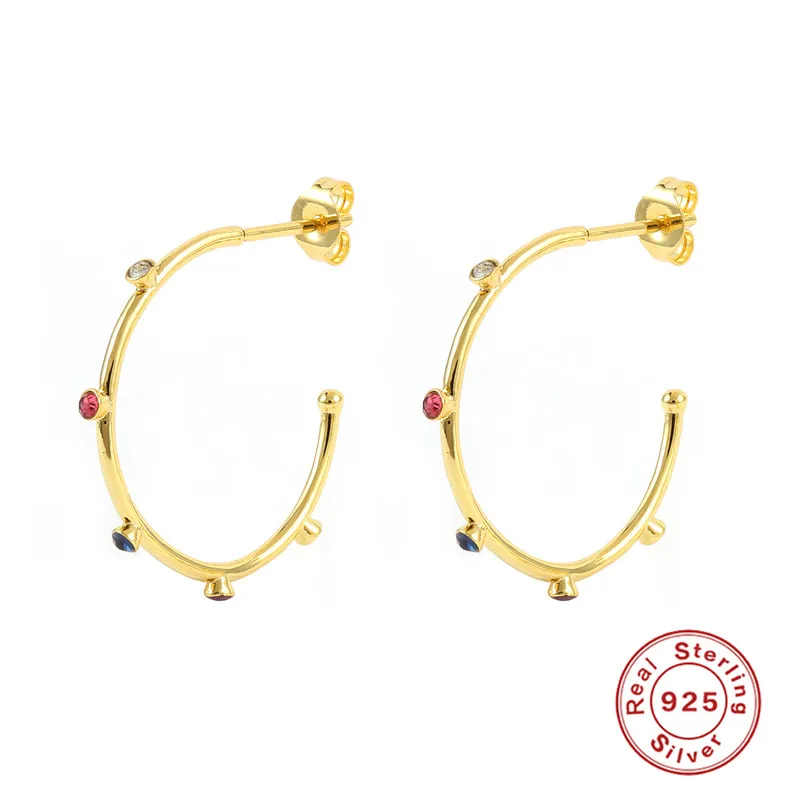 

MC Colorful Zircon Big C Shape Earrings for Women Girls 925 Sterling Silver Piercing Ear Studs Simple Delicate Pendientes Aretes