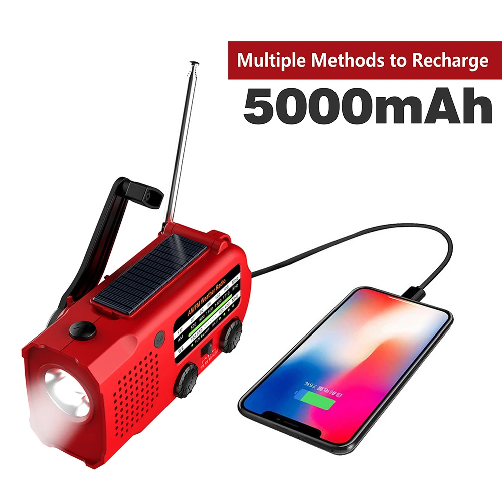 5000mah Portable Radio Hand Crank Solar Usb Charging Fm Am Wb Alert Emergency Weather With Led Flashlight Torch   | Электроника