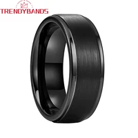 8mm black tungsten carbide engagement rings for men women wedding bands stepped edges brushed finish comfort fit