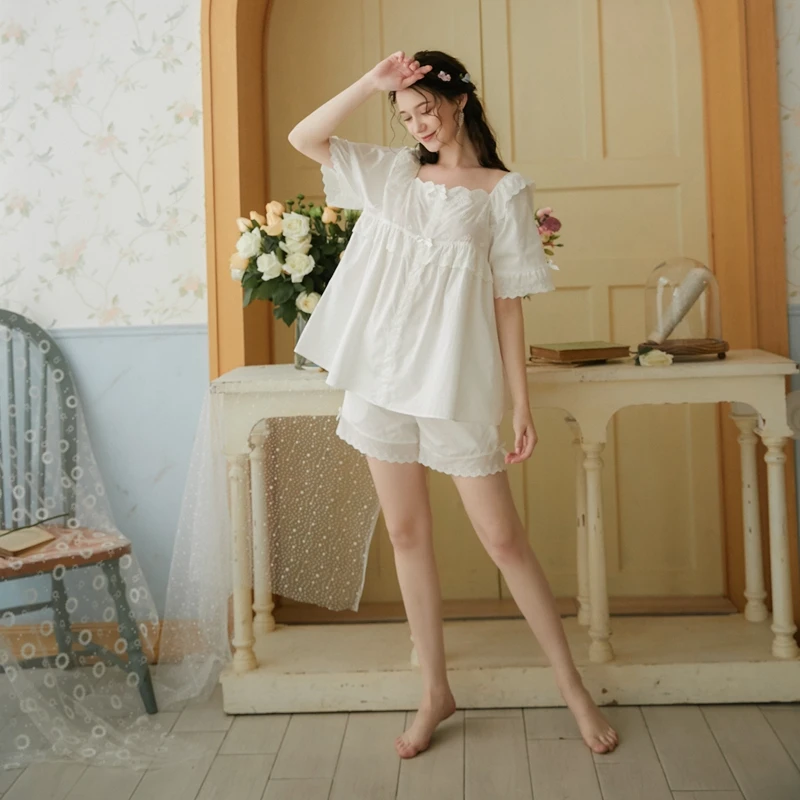 Милые Короткие хлопковые Пижамные комплекты для девочек Домашняя одежда Милая с