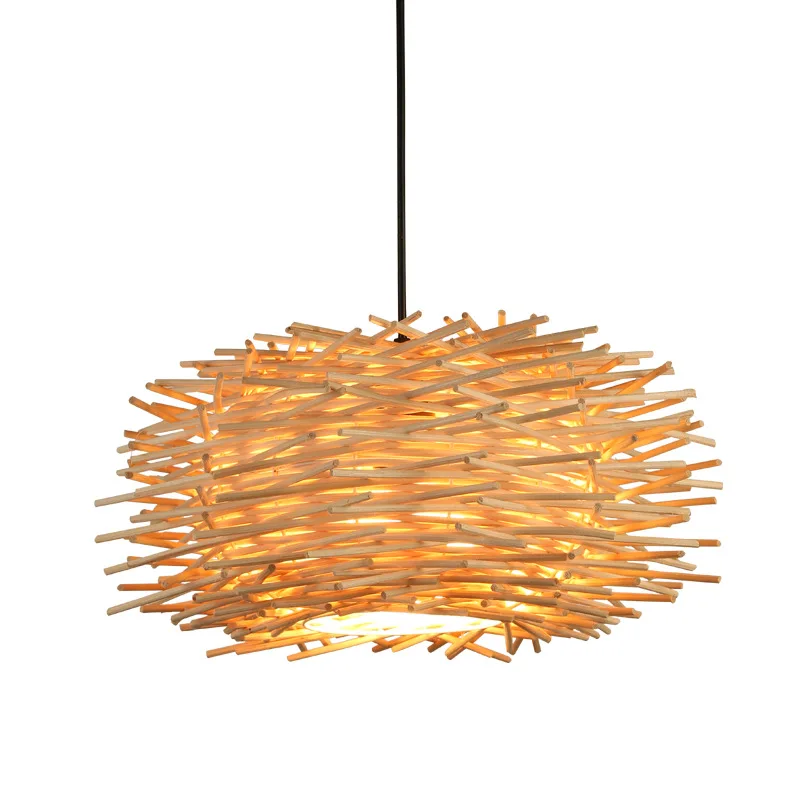 

pendant lights Japanese Idyllic Straw-hat Chandelier Simple Bird's Nest Led Chandelier In Southeast Asia Bamboo-woven Restaurant