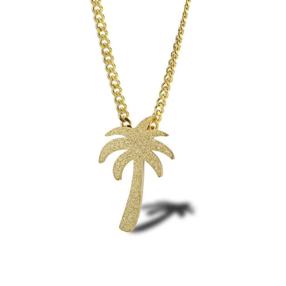 

Stainless Steel Delicate Gold Palm Tree Summer Hawaii Beach Pendant Necklace Jewelry Gift For Him with Chain