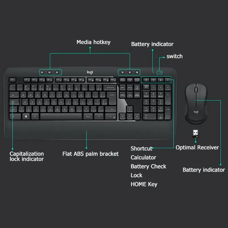 Беспроводная клавиатура logitech MK540 Advanced 2,4G 10 m, эргономичная мышь 1600 dpi, набор клавиатуры и мыши для ПК и ноутбука