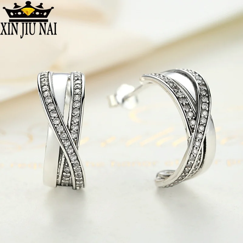 Женские серьги гвоздики из стерлингового серебра 925 пробы с прозрачными