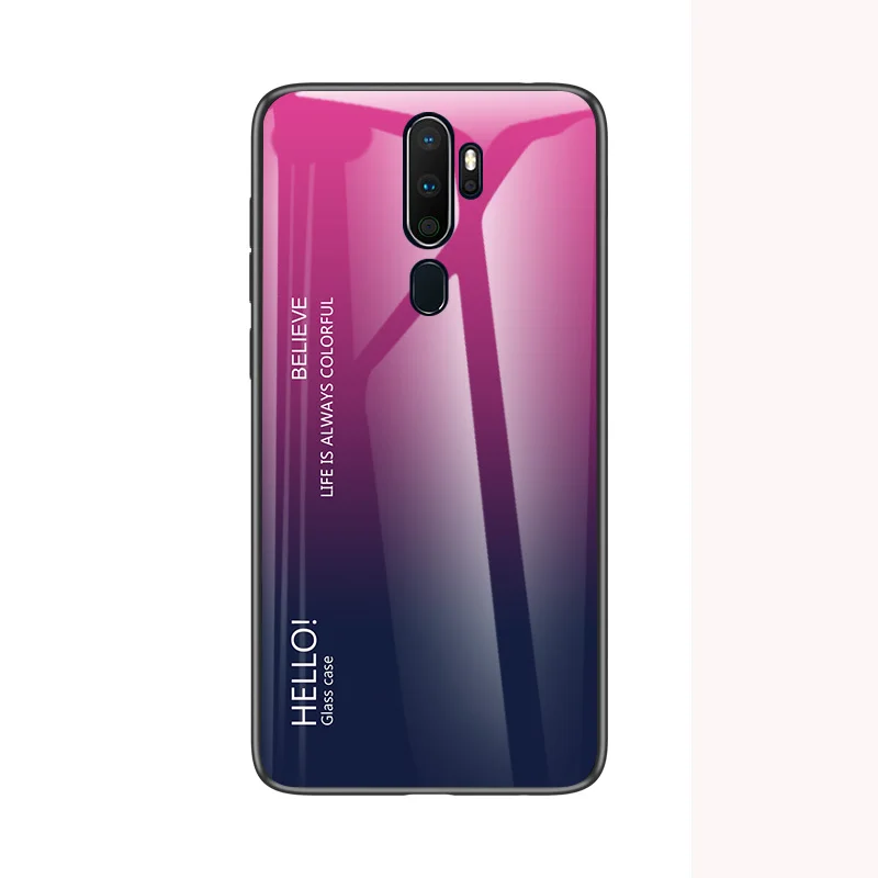 Rose Для OPPO A9 A5 чехол Роскошный Жесткий закаленное стекло модный градиент Защита задняя крышка чехол для OPPO Realme 3 5 Pro shell - Цвет: Rose