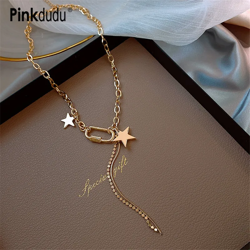 Pinkdudu новый дизайн длинная цепочка из золота колье модное Ins хип хоп диско звезда