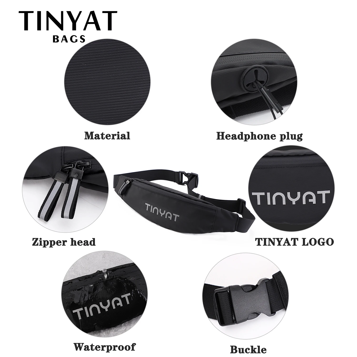 Мужская поясная сумка TINYAT Повседневная Большая для телефона из парусины