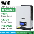 Гибридный инвертор PowMr, 1000 Вт, MPPT, встроенный 20 А переменного тока, зарядный ток, вход переменного тока, 12 В постоянного тока, инвертор синусоидальной волны с автоматическим выключателем