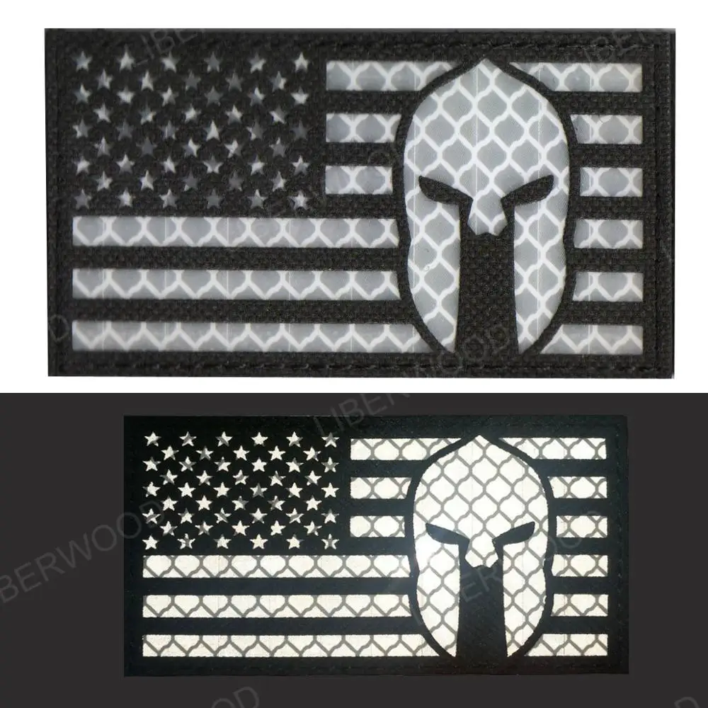 white Reflective Светоотражающий инфракрасный IR Флаг США Спартанский шлем Molon Labe нашивка с надписью Американская гордость женская кожаная куртка для Шапка тактическая куртка шляпа - Цвет: white Reflective