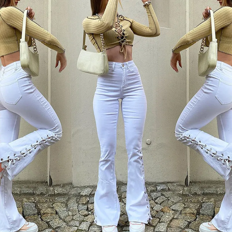 

2022 Flared Jeans Women High Waist Fashion Stretch Wide Leg Trousers Femme Casual Denim Pants Washed Mom Jean Baggy Pants