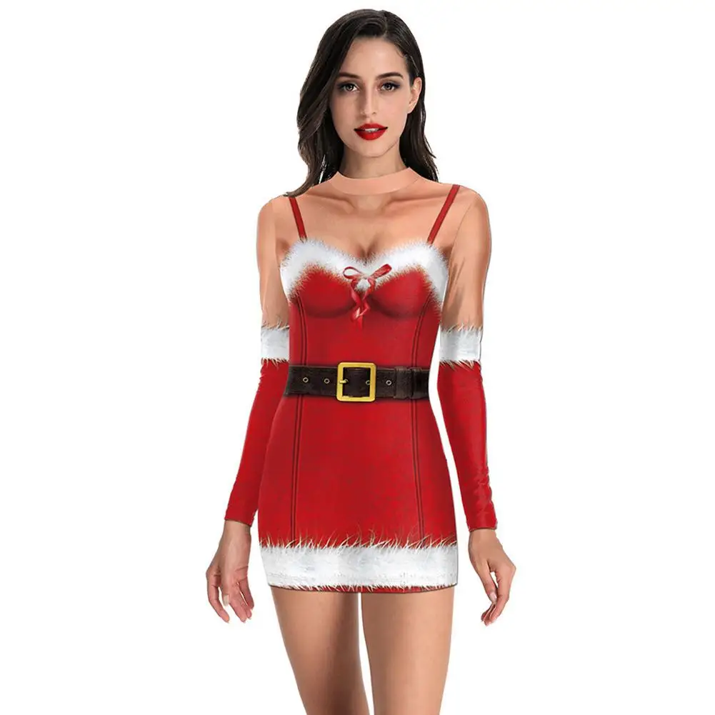 

Santa Claus Costume For Women Christmas Dress Milk Silk Polyester Spandex 3D Printed Dress Christmas Uniform Skin-friendly For