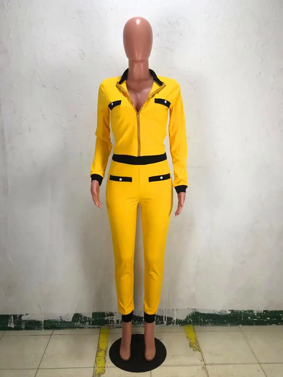 

2019 New Patchwork Zipper Trousers Suits Long Sleeve Crop Top+Pants Two Piece Set Women Sexy Club Outfits Solid Casual Tracksuit