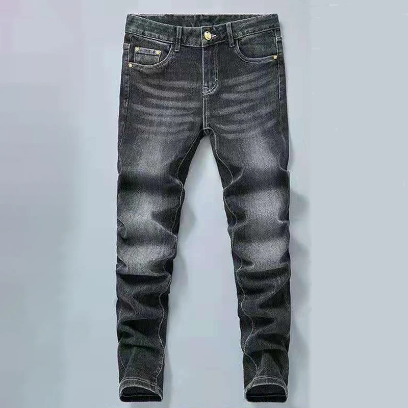 

Новинка Осень-зима 2021 брендовые джинсы little bee tide мужские облегающие брюки Европейская станция эластичные маленькие прямые повседневные брю...