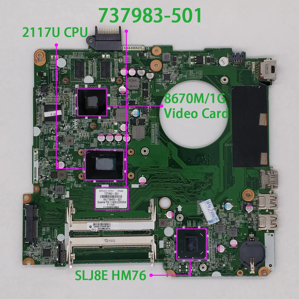 

737983-001 737983-501 737983-601 w 8670M/1G HM76 2117U CPU DA0U81MB6C0 для HP Pavilion 15-n Series, материнская плата для ПК, ноутбука