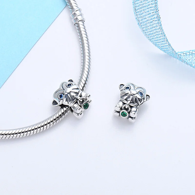 100% 925 стерлингового серебра с милым принтом Лев циркониевые бусины животных