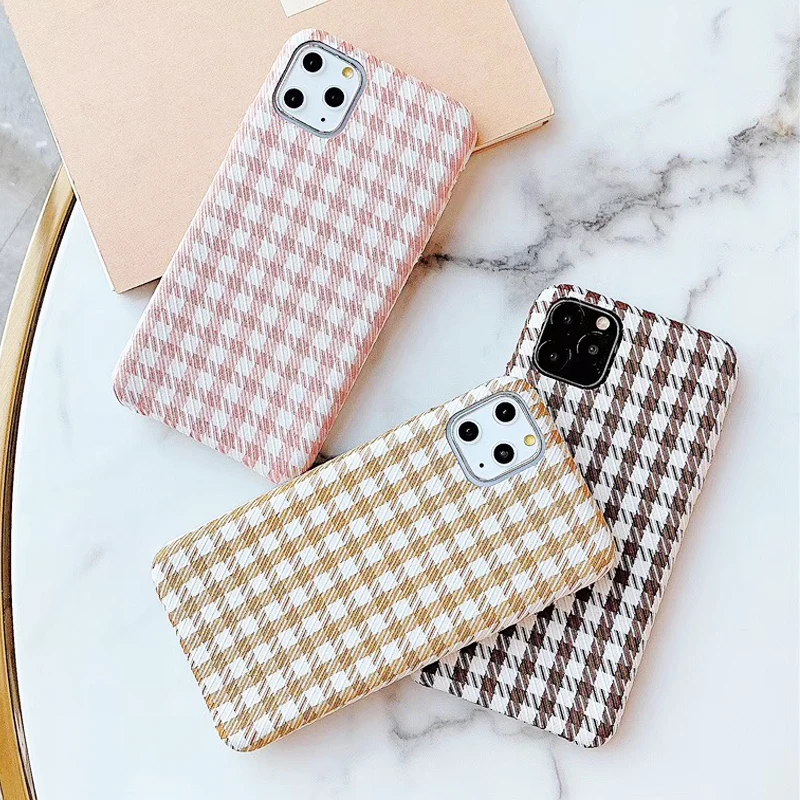 Retro Grid Warm Fuzzy Phone Cases For iPhone 11 Pro Max XS X XR 7 8 Plus Case Fashion Plaid Fabric Lattice Pattern Cloth Cover | Мобильные